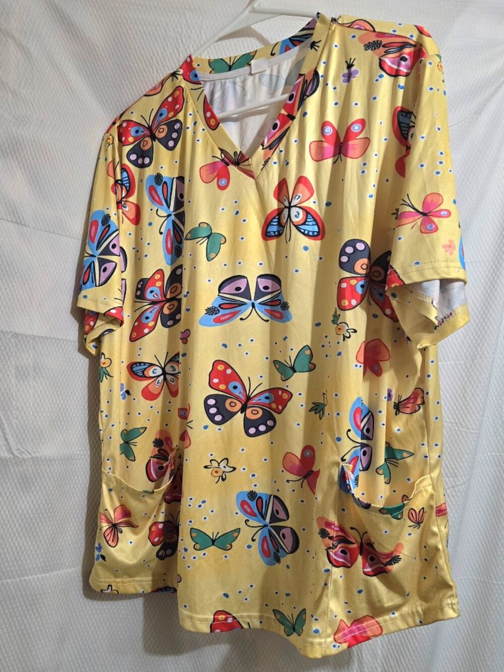 SHEIN Women’s 2XL Yellow Butterfly Print V-Neck Top Blouse Short Sleeve Pockets